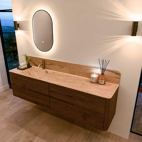 Mondiaz CIRO-DLUX Meuble de salle de bains - 190x45x50cm - Plan-vasque en solid surface Arena - 1 vasque à gauche - 1 trou de robinet - 4 tiroirs - Dusk SW1533127