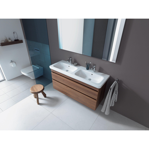 Duravit Durastyle Dubbele wastafel - 130x48cm - met 2 kraangaten - met overloop - wit SW88235