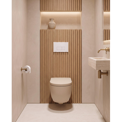 QeramiQ Dely Swirl Toiletset - 36.3x51.7cm - Geberit UP720 Duofix Sigma inbouwreservoir - 35mm zitting - bedieningsplaat glans wit - rechthoekige knoppen - mat beige SW1413985