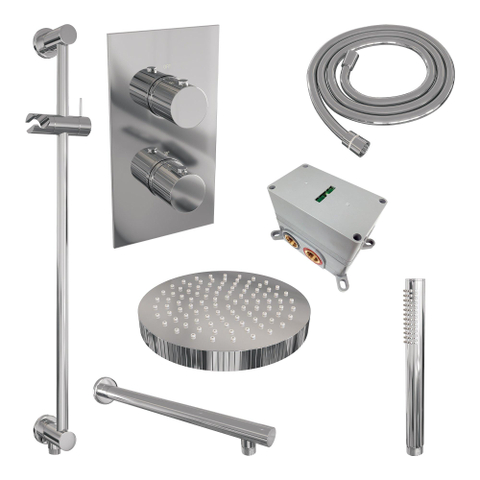 BRAUER Stripe Douche de tête thermostatique encastrée - 3 voies - rectangulaire - SET 19 - pomme de douche 25cm - bras mural droit - douchette à main barre - flexible de douche - barre coulissante intégrée - chrome SW1434756