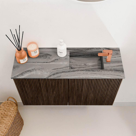 Mondiaz JOYA-DLUX 70cm meuble de salle de bains - couleur Walnut - Vasque FAYE position Droite 1 trou de robinet couleur Sombra. SW1424705