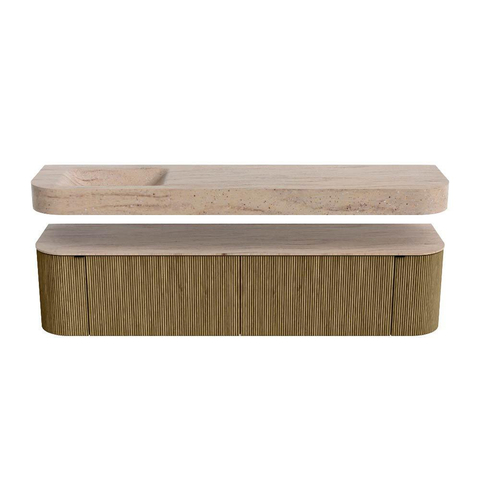 MONDIAZ THOR-DLUX 190cm meuble de salle de bains arrondi gauche + droite couleur Dusk avec 2 tiroirs et 2 portes. Vasque suspendue CLOUD Gauche sans trou de robinet couleur Saba. SW1466676