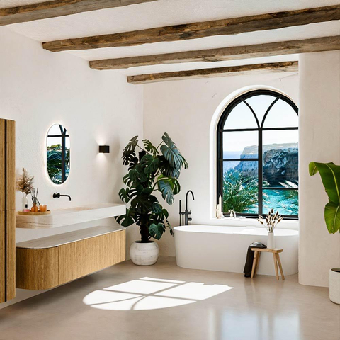 MONDIAZ THOR-DLUX 180cm meuble de salle de bains arrondi gauche + droite couleur Oak avec 2 tiroirs et 2 portes. Vasque suspendue CLOUD Milieu sans trou de robinet couleur Meli. SW1466150
