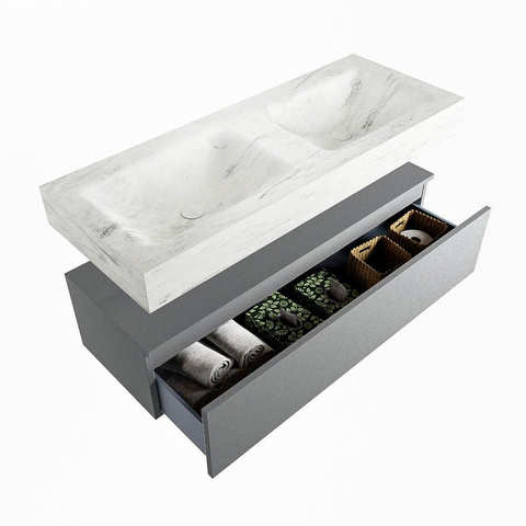 MONDIAZ ALAN - DLUX Badkamermeubelset - 120cm - onderkast - Plata - 1 lade - vrijhangende wastafel - 2 wasbakken - 2 kraangaten - Opalo SW807030