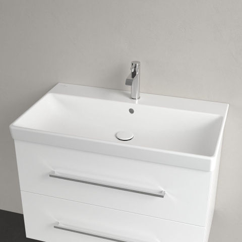 Villeroy & Boch Avento meubelwastafel - 80x47cm - met kraangat - met overloop ceramic plus - Stone White (mat wit) SW448405