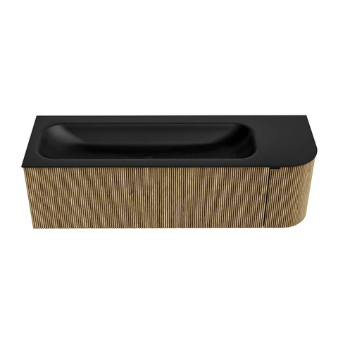 Mondiaz KURVE Badkamermeubelset - 145x46x40cm - 1 lade - 1 deur - wastafel solid surface - links - 2 kraangaten - Dusk SW1414830