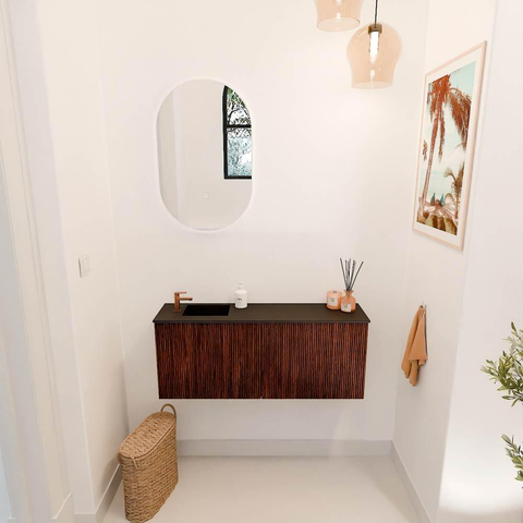 Mondiaz JOYA 100cm toiletmeubel - kleur Ruby - Wastafel FAYE positie Links 1 kraangat kleur Urban. SW1421817