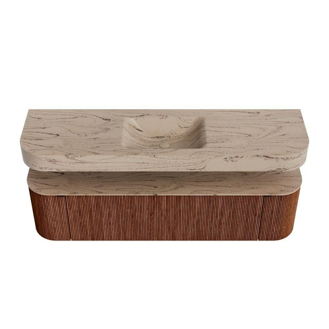 MONDIAZ THOR-DLUX Meuble de salle de bains - 170cm - arrondi gauche + droite - couleur Ruby - 1 tiroir et 2 portes - Vasque suspendue CLOUD Milieu 1 trou de robinet couleur Arena SW1465826
