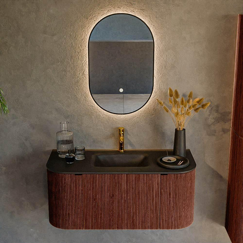 Mondiaz KURVE Ensemble de meuble de salle de bains - 100x46x40cm - 1 tiroir - 2 portes - lavabo solid surface - centre - 1 trou de robinet - Ruby SW1415399