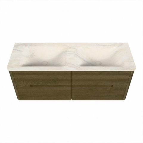 Mondiaz CIRO-DLUX Badkamermeubelset - 130x45x50cm - Solid surface wastafel Ostra - 2 wasbak Dubbel - zonder kraangaten - 4 lades - Dusk SW1533430
