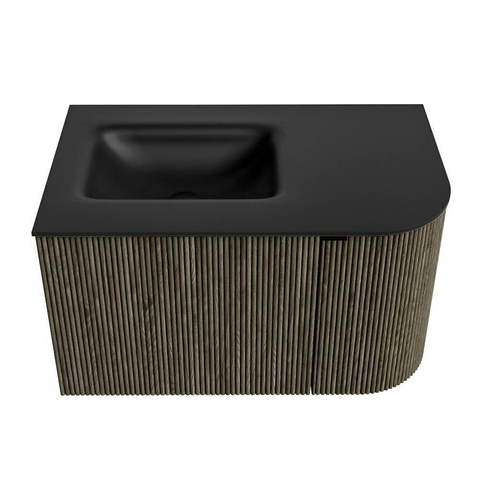 Mondiaz KURVE Ensemble de meuble de salle de bains - 75x46x40cm - 1 tiroir - 1 porte - lavabo solid surface - gauche - 1 trou de robinet - Shadow SW1414171