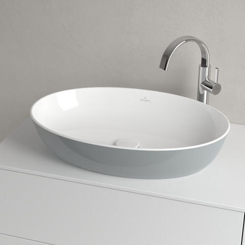 Villeroy & Boch Artis opzetwastafel ovaal - 61x41x12.5cm - zonder kraangat - zonder overloop - French Linen (glans grijs) SW68831