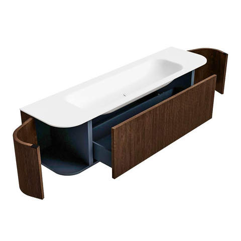 MONDIAZ KURVE Meuble de salle de bains 170 cm avec module 25 Len R couleur Walnut avec 1 tiroir et 2 portes. Lavabo BIG LARGE central sans trou de robinet Talc. SW1138282