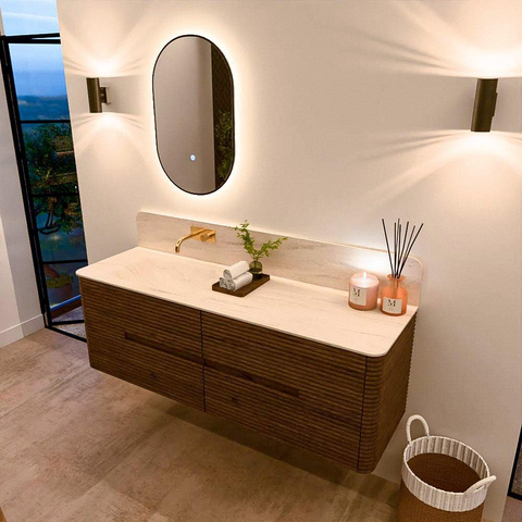 Mondiaz CIRO-DLUX Meuble de salle de bains - 150x45x50cm - plan-vasque Solid surface Meli - 1 lavabo à gauche - sans trous de robinetterie - 4 tiroirs - Dusk SW1533818