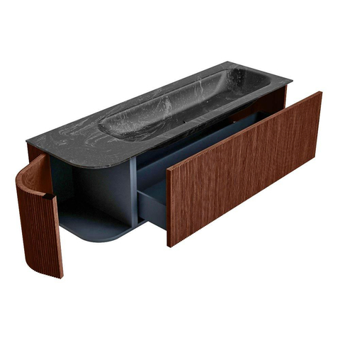 Mondiaz KURVE-DLUX Ensemble de meuble de salle de bains - 145x46x40cm - 1 tiroir - 1 porte - lavabo solid surface - droite - 1 trou de robinet - Ruby SW1416062