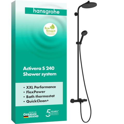Hansgrohe Activera S - showerpipe - 240 - 1jet - baduitloop - Ecostat Fine - ecosmart - mat zwart SW1388089