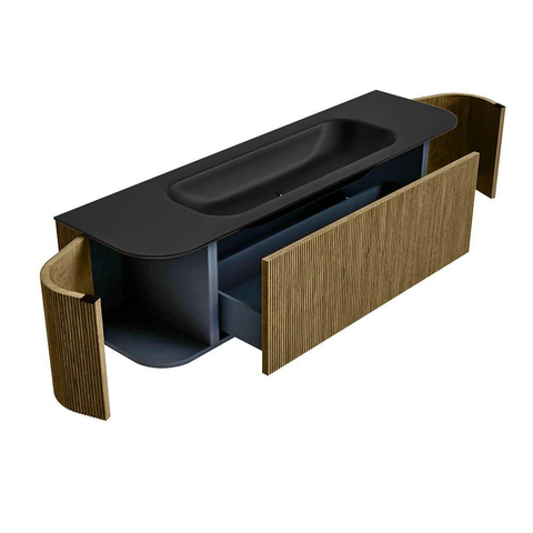 Mondiaz KURVE Badkamermeubelset - 160x46x40cm - 1 lade - 2 deuren - wastafel solid surface - midden - zonder kraangat - Dusk SW1415122