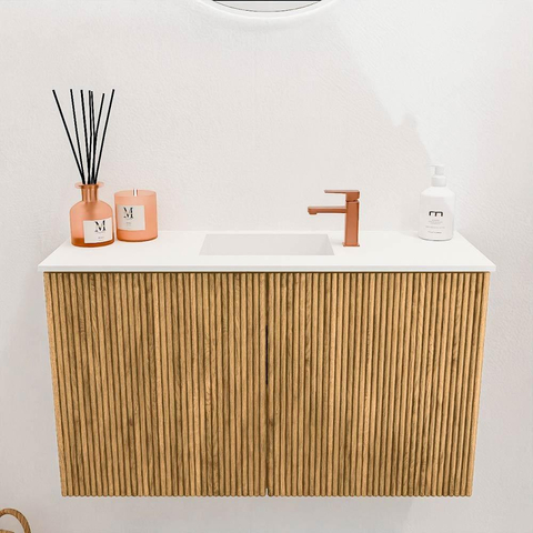 Mondiaz JOYA 70cm toiletmeubel - kleur Oak - Wastafel FAYE positie Midden 1 kraangat kleur Talc. SW1421104