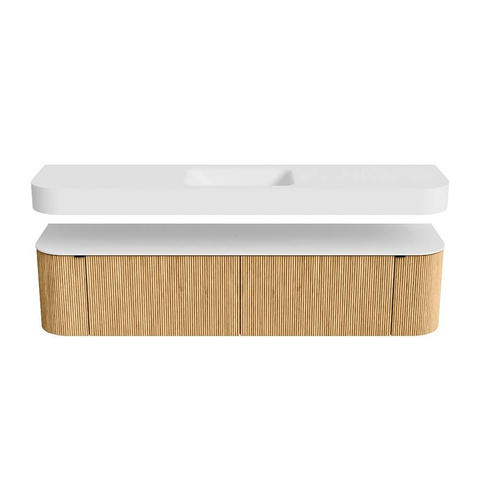 MONDIAZ THOR Meuble de salle de bains - 190cm - arrondi gauche + droite - couleur Oak - 2 tiroirs et 2 portes - Vasque suspendue CLOUD Milieu 1 trou de robinet - couleur Talc SW1466360