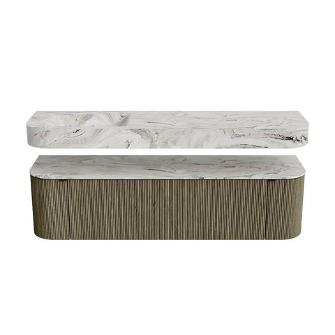MONDIAZ THOR-DLUX Meuble de salle de bains 170cm arrondi gauche + droite couleur Shadow avec 1 tiroir et 2 portes. Vasque suspendue CLOUD Gauche 1 trou de robinet couleur Glace. SW1465528