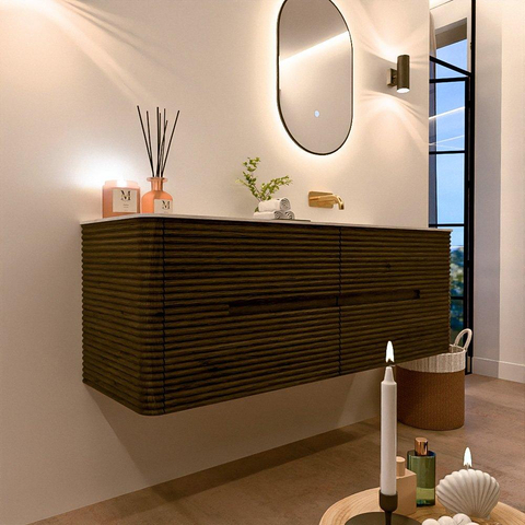 Mondiaz CIRO-DLUX Badkamermeubelset - 140x45x50cm - Solid surface wastafel Opalo - 1 wasbak Rechts - zonder kraangaten - 4 lades - Shadow SW1532414