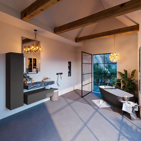 Mondiaz ALAN-DLUX Ensemble de meuble - 110cm - meuble Dark grey mat - 1 tiroir - Lavabo Cloud Lava suspendu - vasque Gauche - 1 trou de robinet SW808149