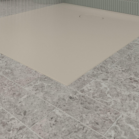 Villeroy & Boch Ecora douchebak - 100x90x3.5cm - afvoer korte zijde - almond (beige) SW1558891