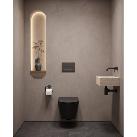 QeramiQ Dely Ensemble WC - 36.3x51.7cm - cuvette profonde - sans bride - réservoir encastré Geberit UP720 - abattant de toilette à fermeture amortie - 35mm - plaque de commande anthracite mate - boutons rectangulaires - noir mat SW1427996
