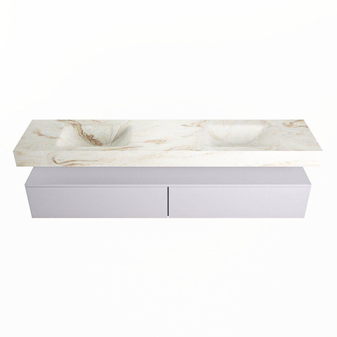 Mondiaz ALAN-DLUX Ensemble de meuble - 200cm - meuble Cale mat - 2 tiroirs - Lavabo Cloud Frappe suspendu - vasque Gauche et droite - 2 trous de robinet SW804928