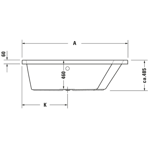 Duravit Paiova Kunststof bad acryl afgeschuind rechts - 170x130x46cm - zonder poten - glans wit 0297536