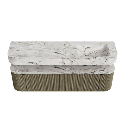 MONDIAZ THOR-DLUX Meuble de salle de bains 170cm arrondi gauche + droite couleur Shadow avec 1 tiroir et 2 portes. Vasque suspendue CLOUD Droite sans trou de robinet couleur Glace. SW1465533