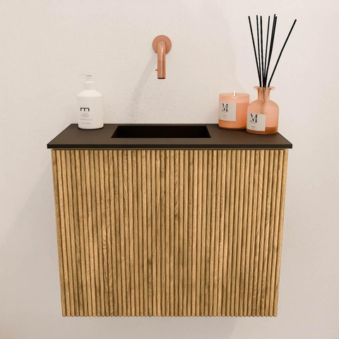Mondiaz JOYA Meuble de toilette 50cm - couleur Chêne - Vasque FAYE position Gauche Sans trou de robinet couleur Urban SW1421180