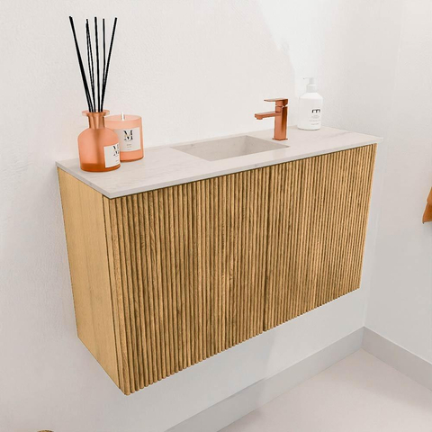 Mondiaz JOYA-DLUX 70cm toiletmeubel - kleur Oak - Wastafel FAYE positie Midden 1 kraangat kleur Meli. SW1426234