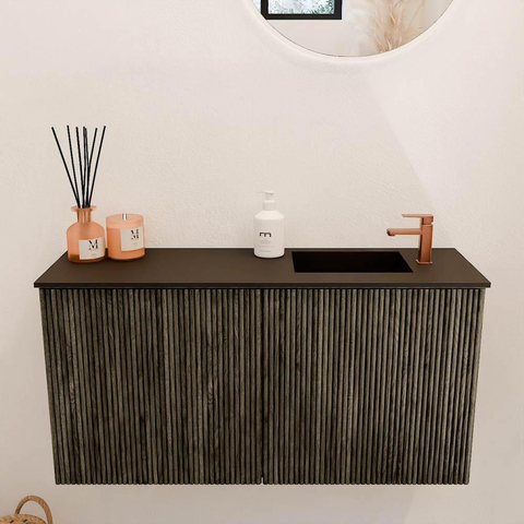 Mondiaz JOYA 80cm meuble de salle de bains - couleur Shadow - Vasque FAYE position Droite 1 trou de robinet couleur Urban. SW1421516