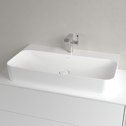 Villeroy & Boch finion wastafel onderzijde - geslepen - 1 kraangat - 80x47cm CeramicPlus - met verdekte overloop - White Alpine (glans wit) SW106488