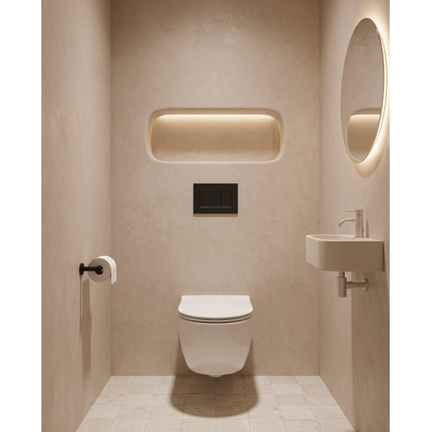 QeramiQ Dely Swirl Pack WC suspendu - 36.3x51.7cm - bâti-support Geberit UP320 - abattant slim - plaque de commande anthracite mat - boutons rectangulaires - blanc brillant SW1164257