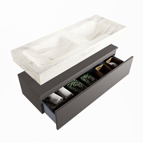 MONDIAZ ALAN - DLUX Badkamermeubelset - 120cm - onderkast - Dark grey - 1 lade - vrijhangende wastafel - 2 wasbakken - 0 kraangaten - Ostra SW807458