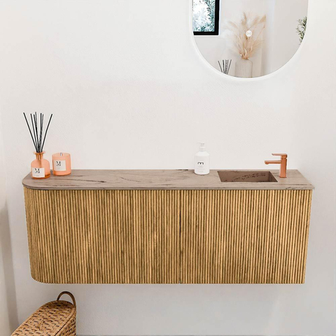 Mondiaz JOYA-DLUX 111.6cm toiletmeubel - ronding links kleur Oak - Wastafel FAYE positie Rechts 1 kraangat kleur Arena. SW1423907