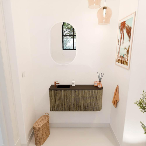 Mondiaz JOYA 91.6cm meuble de salle de bains - arrondi droite couleur Dusk - Vasque FAYE position Gauche 1 trou de robinet couleur Urban. SW1421709