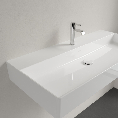 Villeroy & Boch memento 2.0 wastafel - voor handdoekhouders - 100x47cm - zonder overloop - 1 kraangat CeramicPlus - White Alpine (glans wit) SW358460