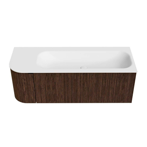 MONDIAZ KURVE Meuble de salle de bains 125 cm avec module 25 L couleur Walnut avec 1 tiroir et 1 porte. Lavabo BIG MEDIUM à droite sans trou de robinet Talc. SW1138276