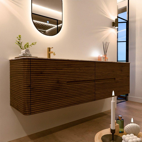 Mondiaz CIRO-DLUX Ensemble de meubles de salle de bains - 180x45x50cm - Vasque solid surface Frappe - 1 lavabo à gauche - 1 trou de robinet - 4 tiroirs - Dusk SW1532863