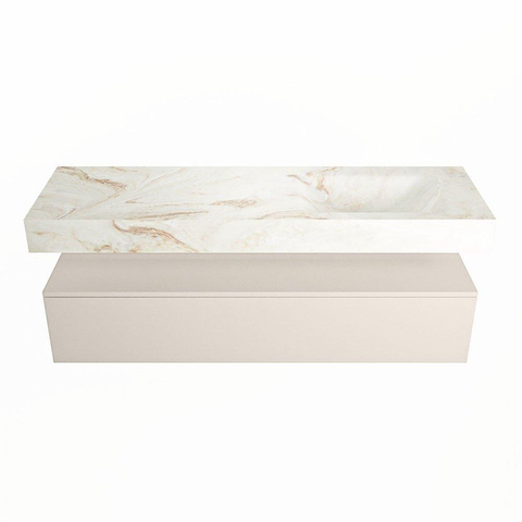 Mondiaz ALAN-DLUX Ensemble de meuble - 150cm - meuble Linen mat - 1 tiroir - Lavabo Cloud Frappe suspendu - vasque Droite - 0 trous de robinet SW805769