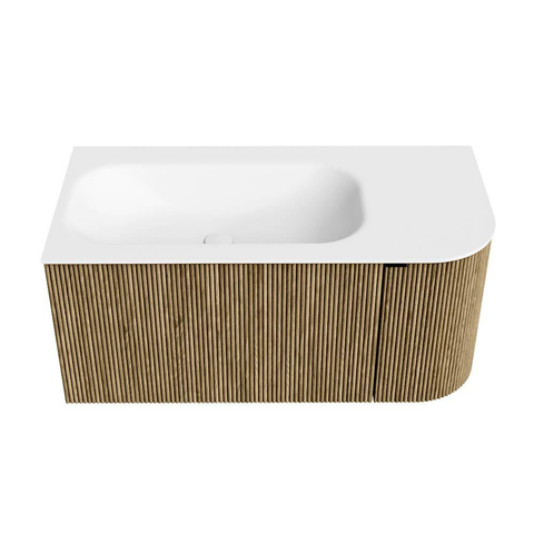 Mondiaz KURVE Badkamermeubelset - 95x46x40cm - 1 lade - 1 deur - wastafel solid surface - links - zonder kraangat - Dusk SW1414739