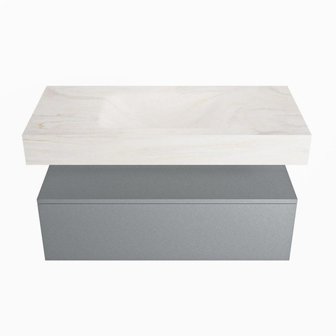Mondiaz ALAN-DLUX Ensemble de meuble - 100cm - meuble - Plata mat - 1 tiroir - Lavabo Cloud Ostra suspendu - vasque Centre - 0 trous de robinet - Beige SW807805