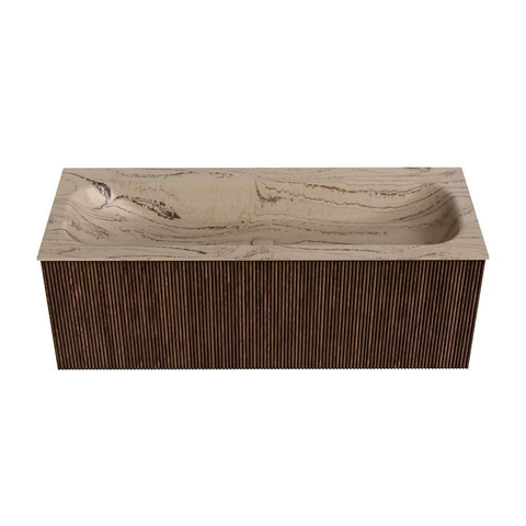 MONDIAZ KURVE-DLUX Meuble de salle de bains 120 cm couleur Walnut avec 1 tiroir et 0 porte. Lavabo BIG LARGE Central 2 trous de robinet Arena. SW1431254