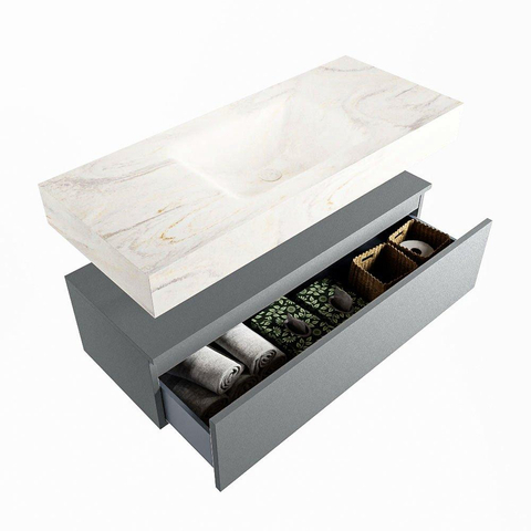Mondiaz ALAN-DLUX Ensemble de meuble - 110cm - meuble Plata mat - 1 tiroir - Lavabo Cloud Ostra suspendu - vasque Centre - 0 trous de robinet SW807921