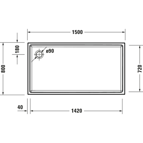 Duravit Starck Slimline Kunststof douchebak acryl rechthoekig - 150x80x6cm - met antislip - wit SW472380