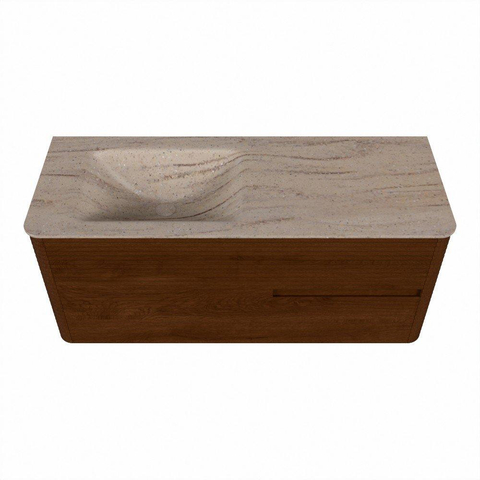 Mondiaz CIRO-DLUX Badkamermeubelset - 120x45x50cm - Solid surface wastafel Saba - 1 wasbak Links - zonder kraangaten - 2 lades - Ruby SW1532150