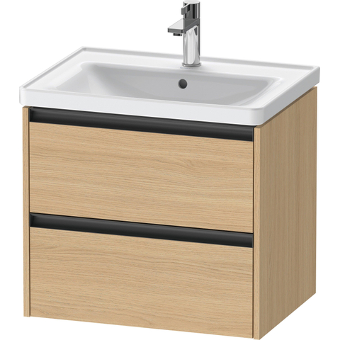 Duravit Ketho.2 Wastafelonderbouwkast - met 2 laden - 63.4x45.5x54.9cm - met grepen antraciet - natuur eiken mat SW772012